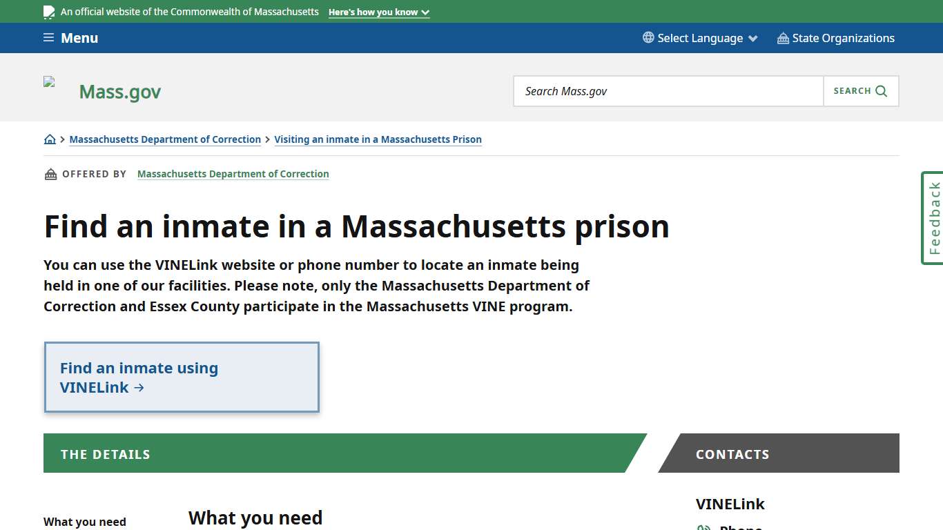 Find an inmate in a Massachusetts prison Mass.gov